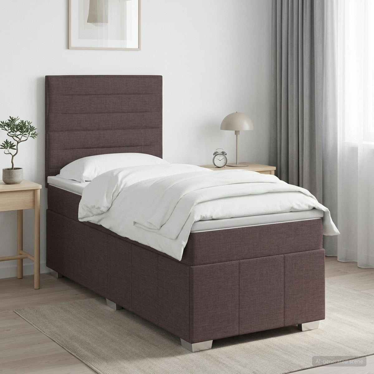 Cama Box Spring Con Colchón Tela Gris Taupe