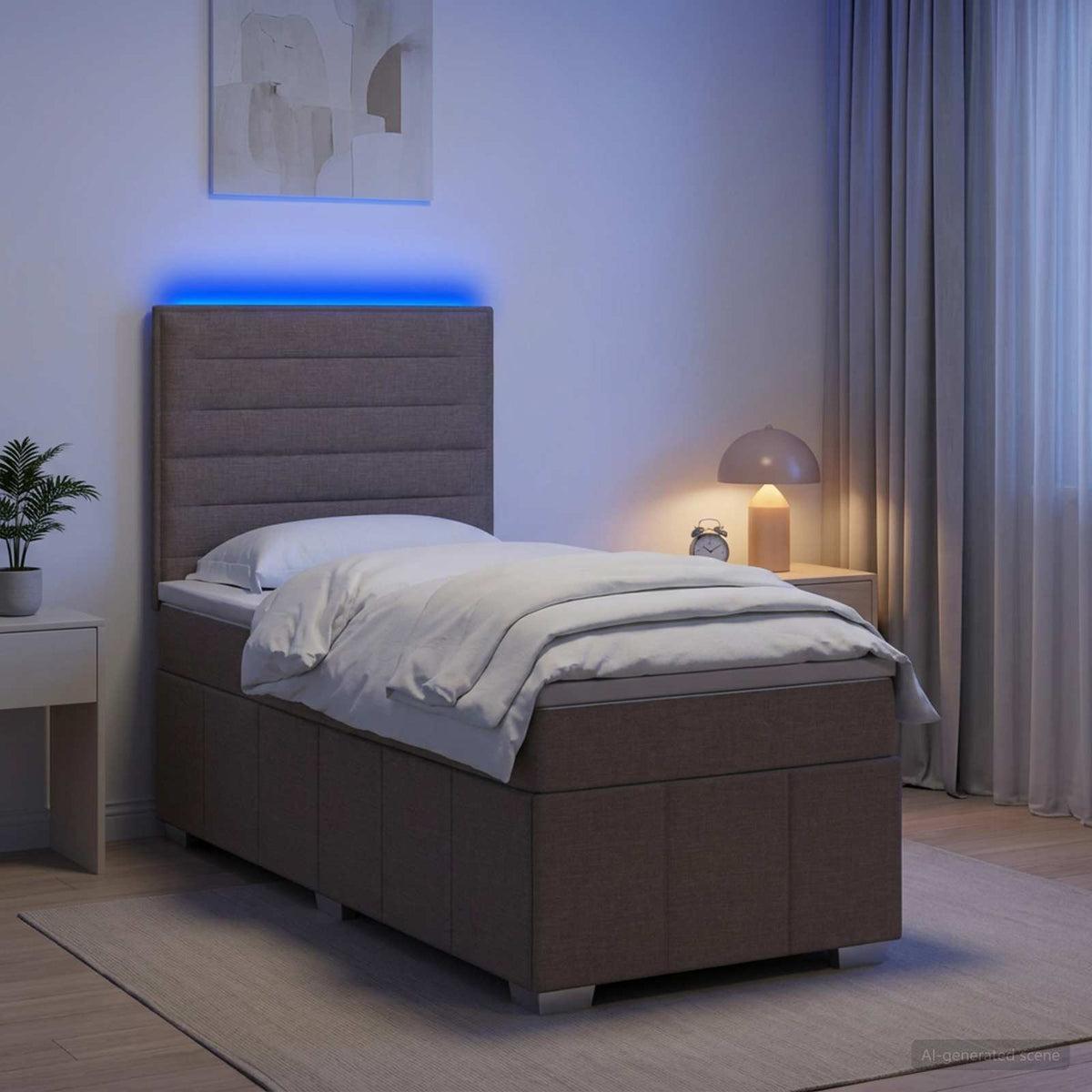 Cama Box Spring Con Colchón Tela Gris Taupe