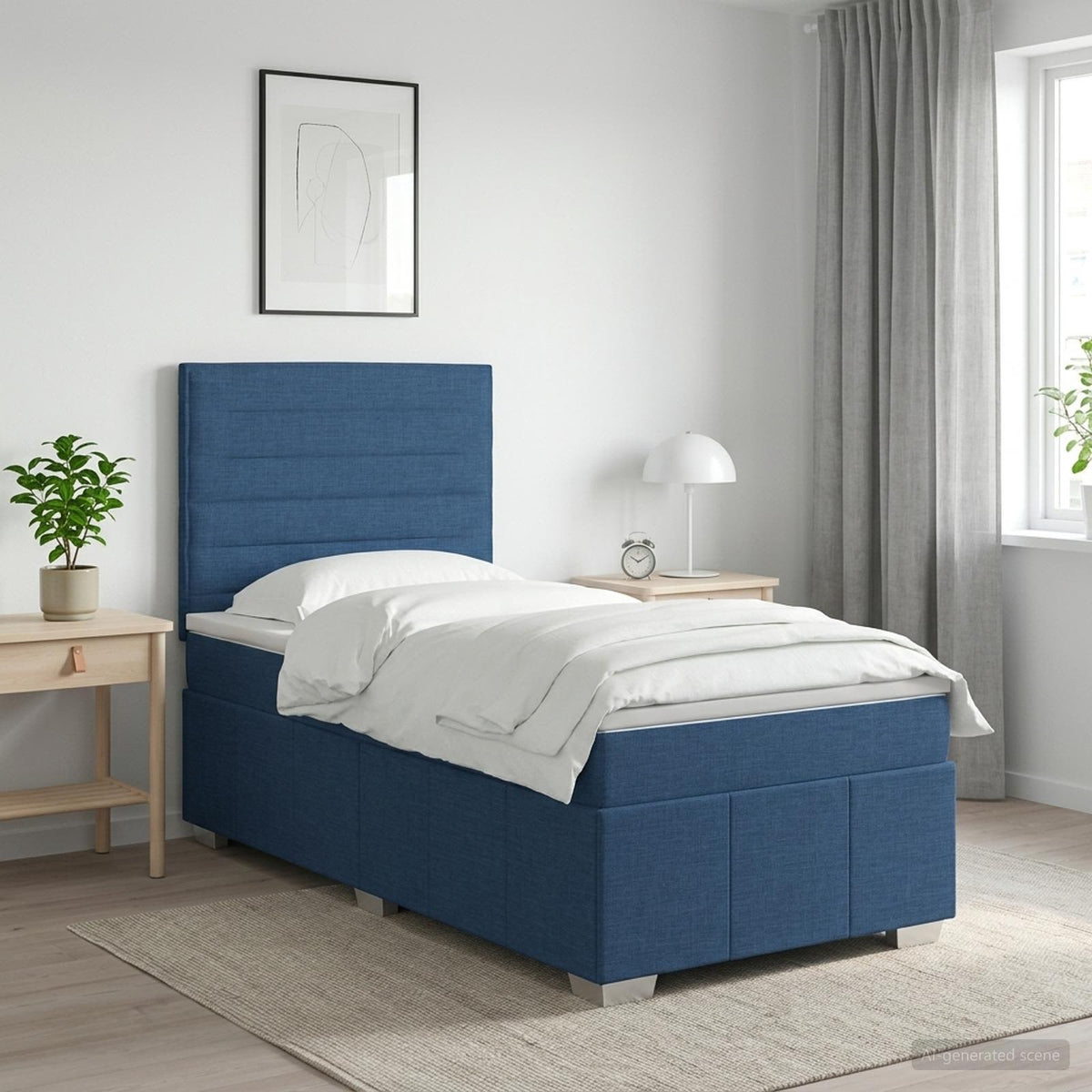 Cama Box Spring Con Colchón Tela Gris Taupe