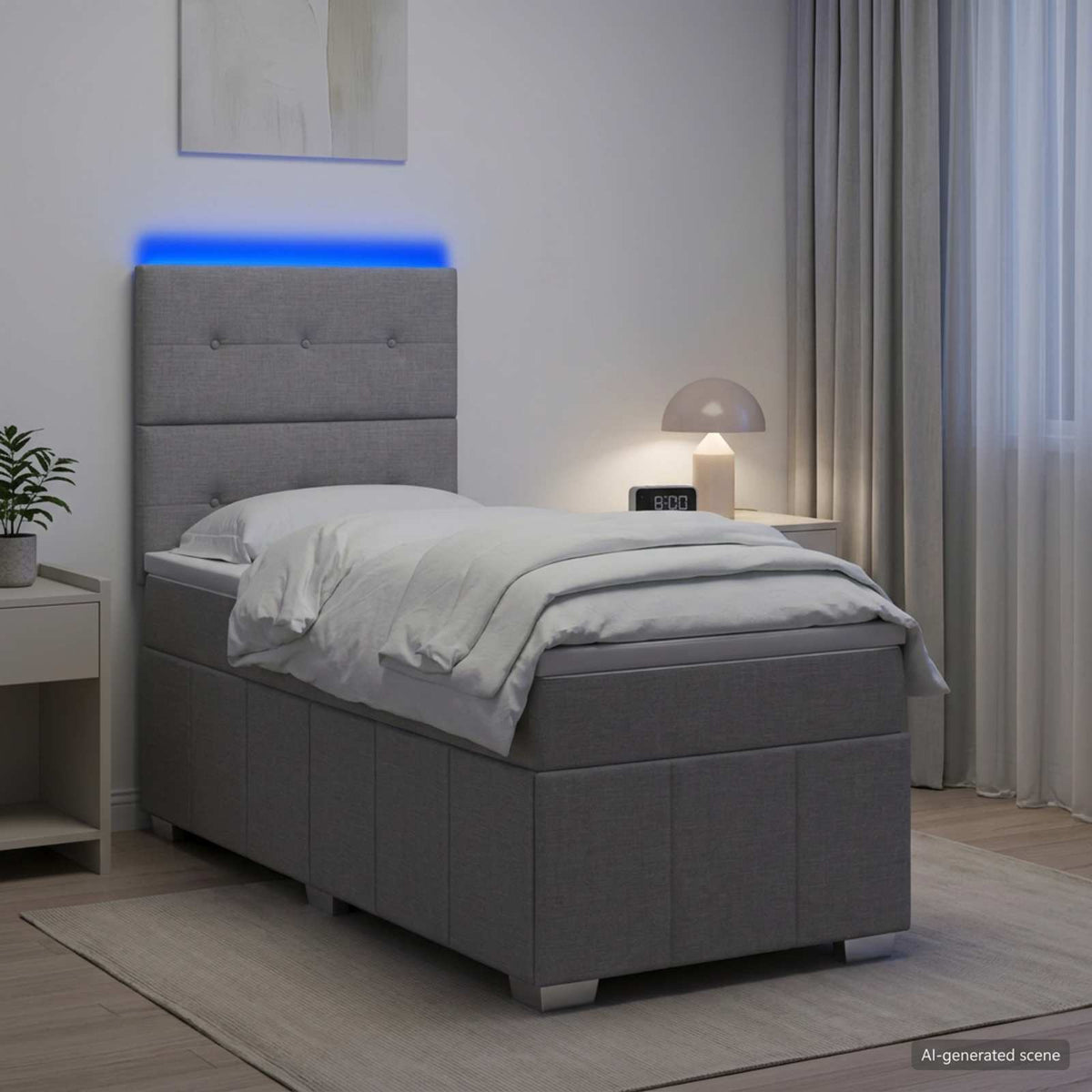 Cama Box Spring Con Colchón Tela Gris Taupe