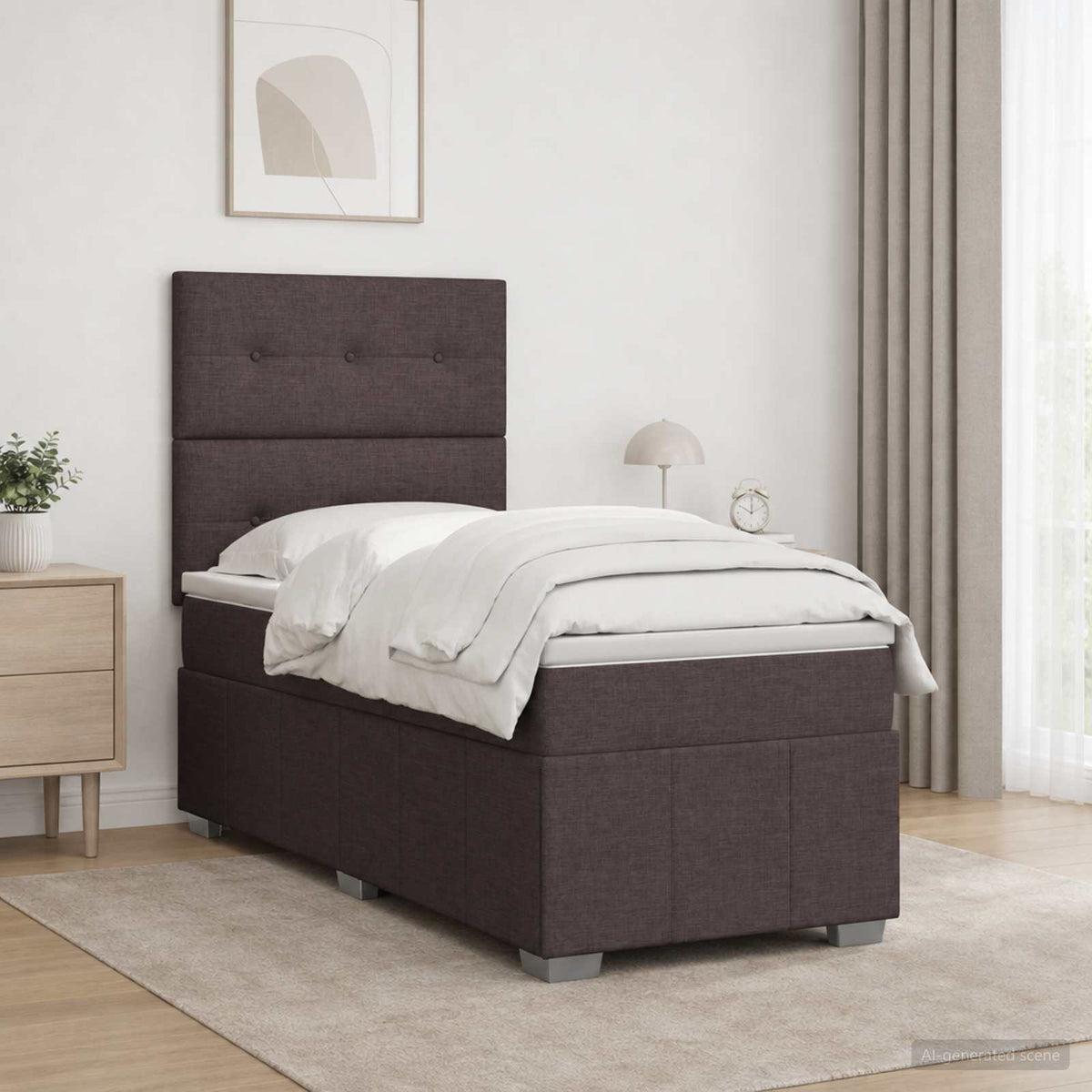 Cama Box Spring Con Colchón Tela Gris Taupe