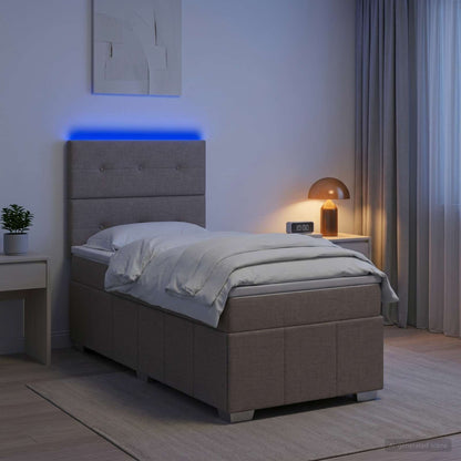 Cama Box Spring Con Colchón Tela Gris Taupe