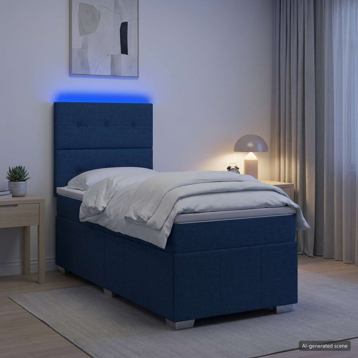 Cama Box Spring Con Colchón Tela Gris Taupe