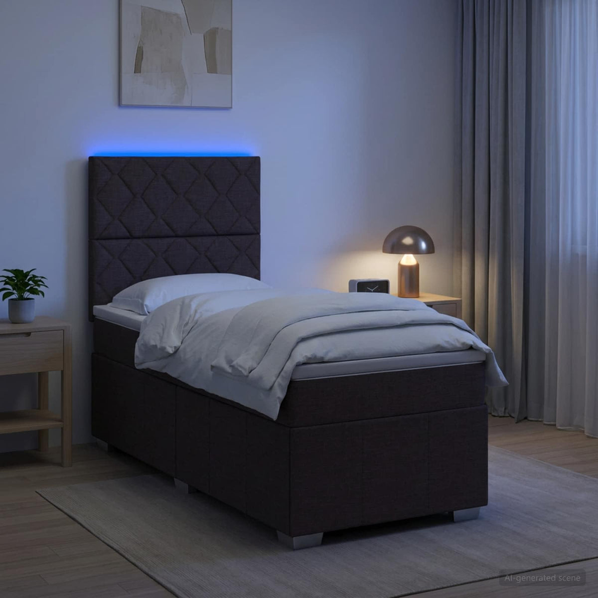 Cama Box Spring Con Colchón Tela Gris Taupe