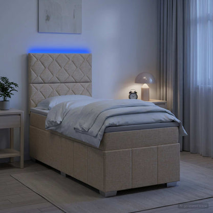 Cama Box Spring Con Colchón Tela Gris Taupe