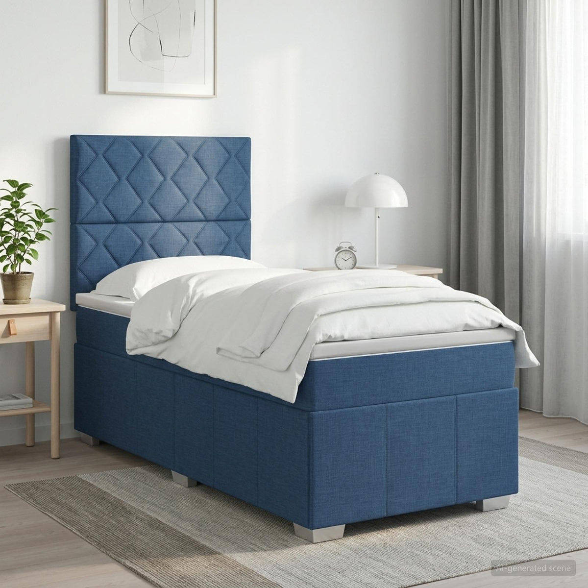 Cama Box Spring Con Colchón Tela Gris Taupe