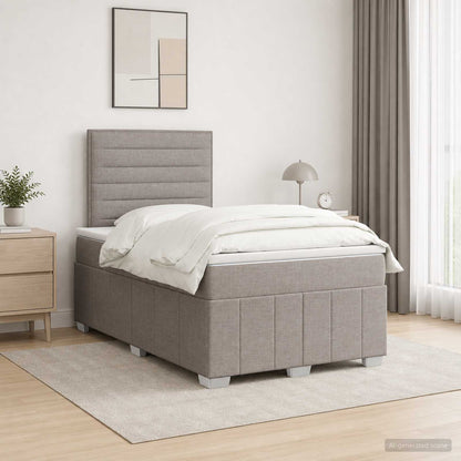 Cama Box Spring Con Colchón Tela Gris Taupe