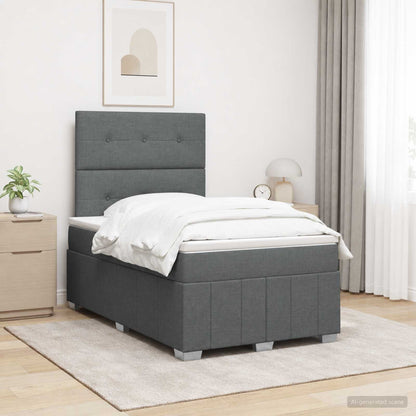 Cama Box Spring Con Colchón Tela Gris Taupe