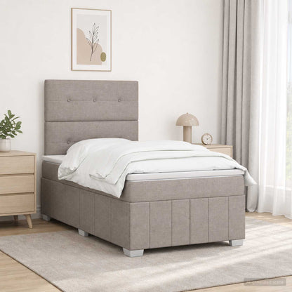 Cama Box Spring Con Colchón Tela Gris Taupe