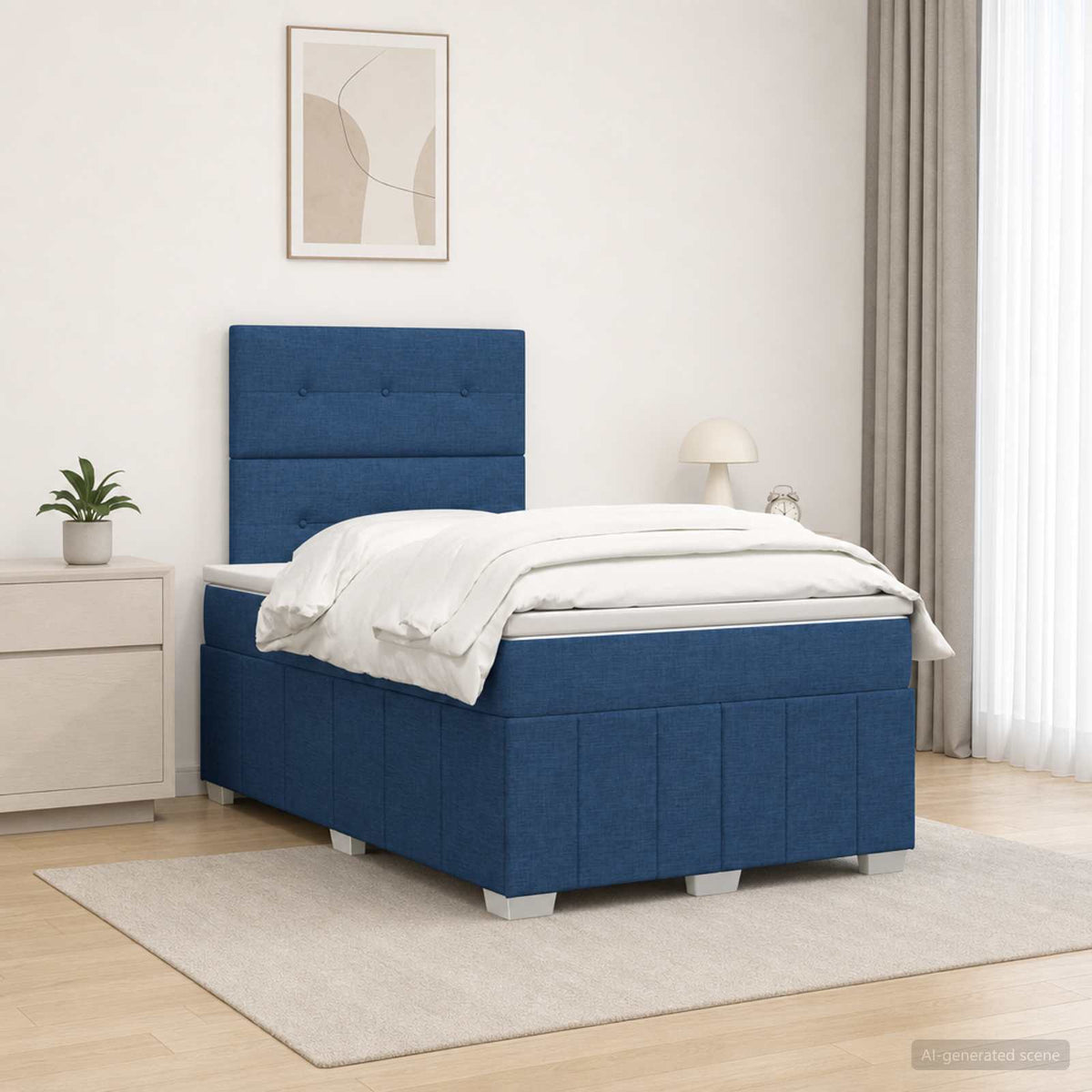 Cama Box Spring Con Colchón Tela Gris Taupe