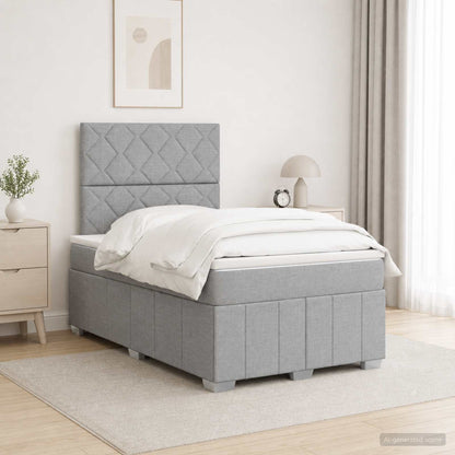 Cama Box Spring Con Colchón Tela Gris Taupe