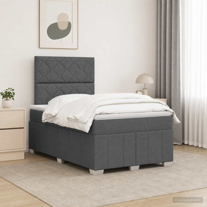 Cama Box Spring Con Colchón Tela Gris Taupe