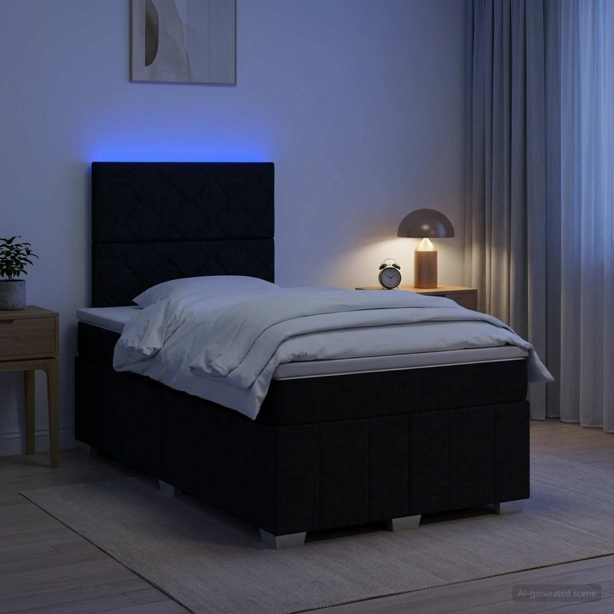 Cama Box Spring Con Colchón Tela Gris Taupe