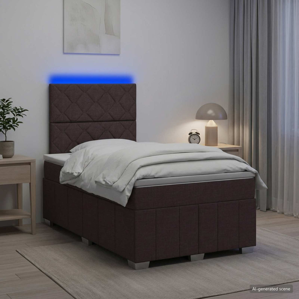 Cama Box Spring Con Colchón Tela Gris Taupe