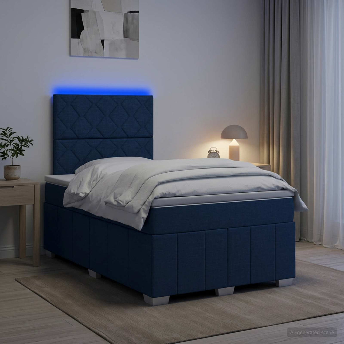 Cama Box Spring Con Colchón Tela Gris Taupe