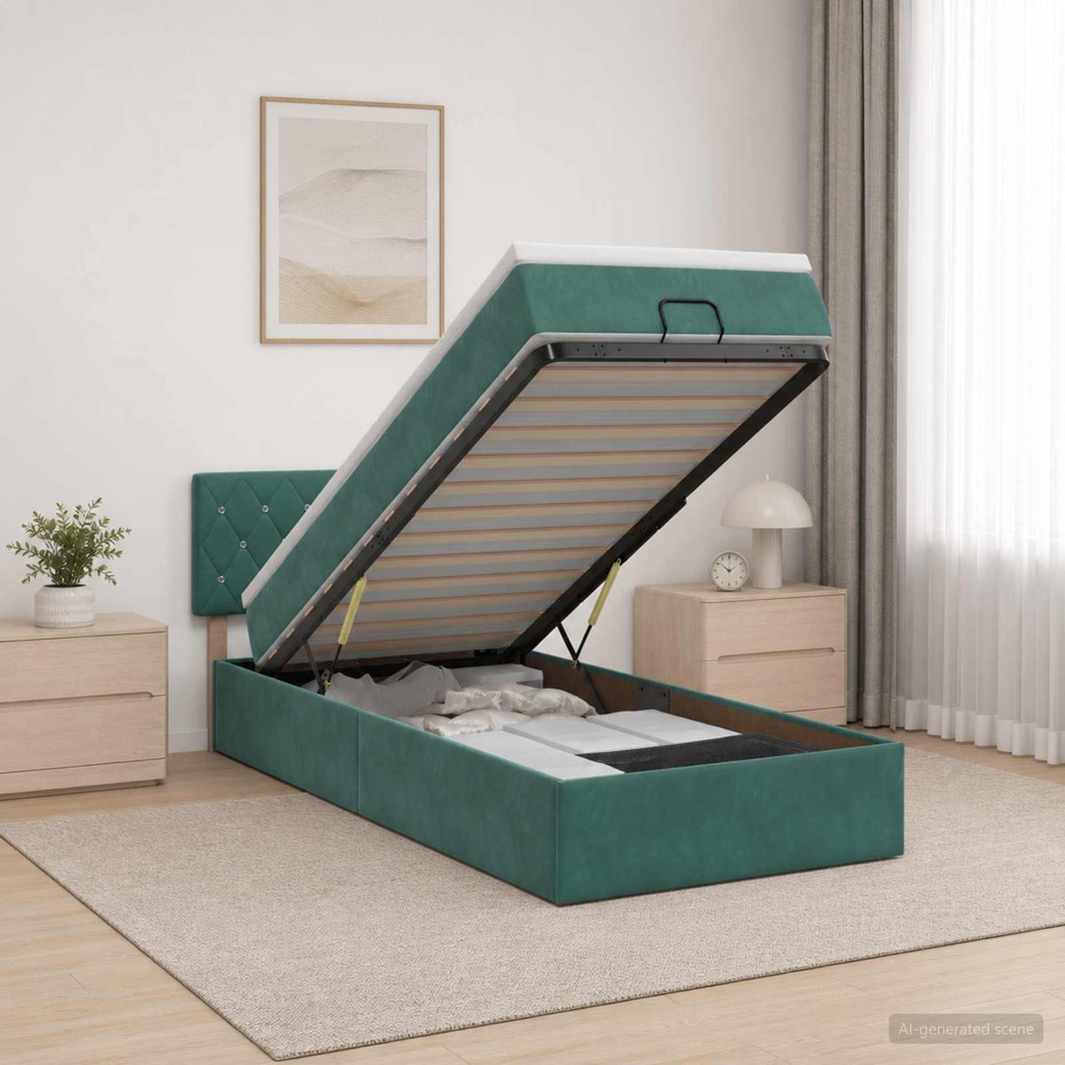 Estructura De Cama Otomana Colchón Terciopelo