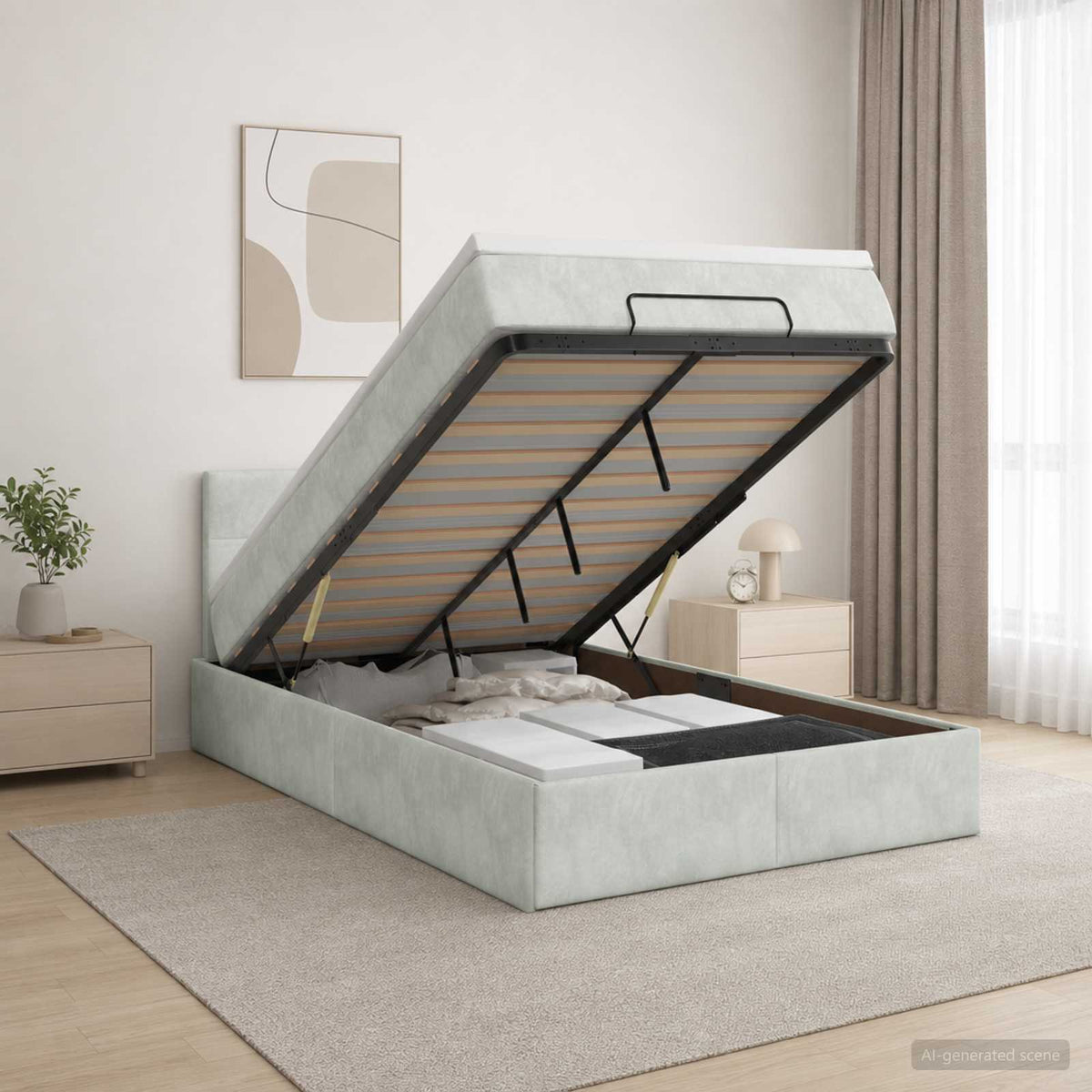 Estructura De Cama Otomana Colchón Terciopelo