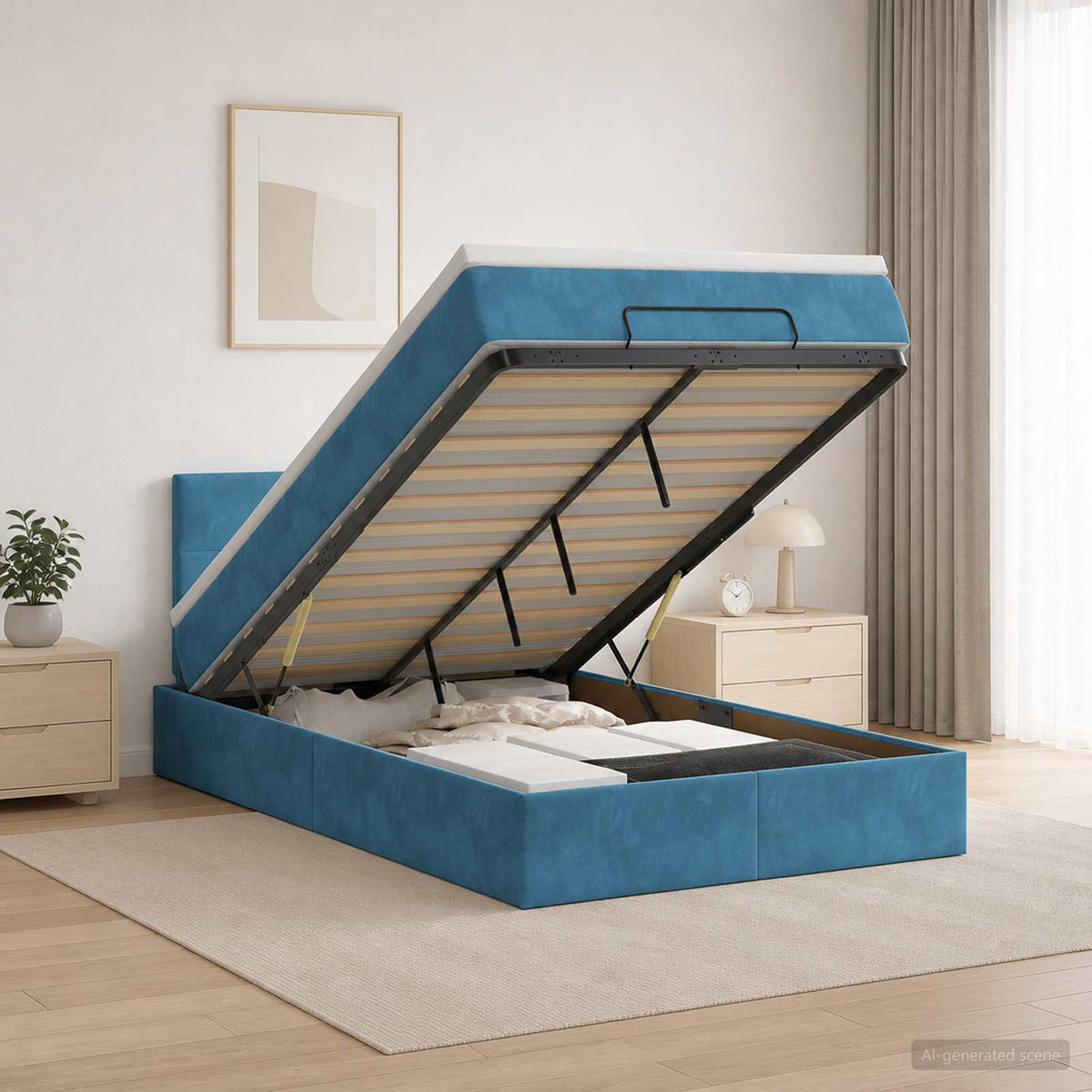 Estructura De Cama Otomana Colchón Terciopelo