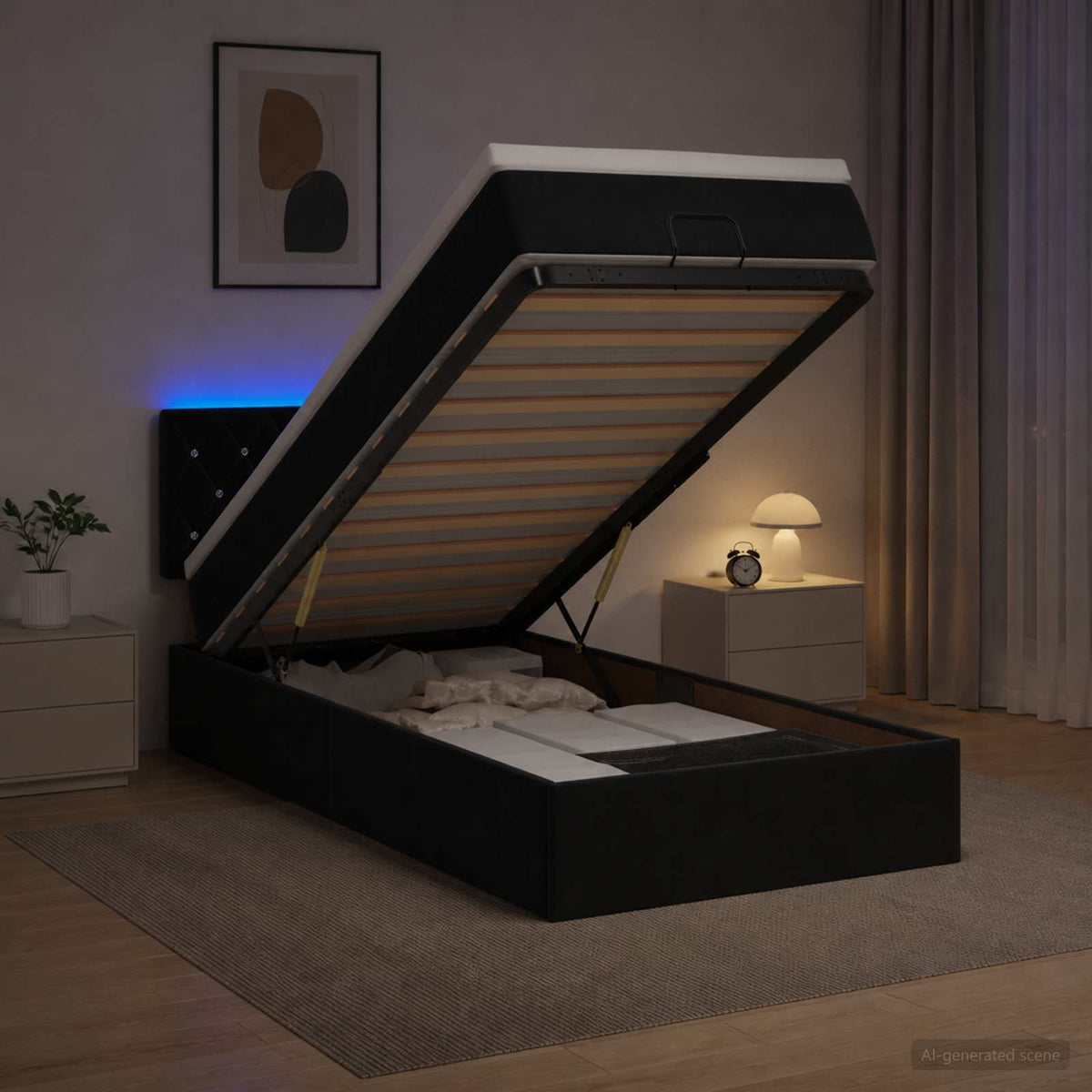 Estructura De Cama Otomana Colchón Terciopelo