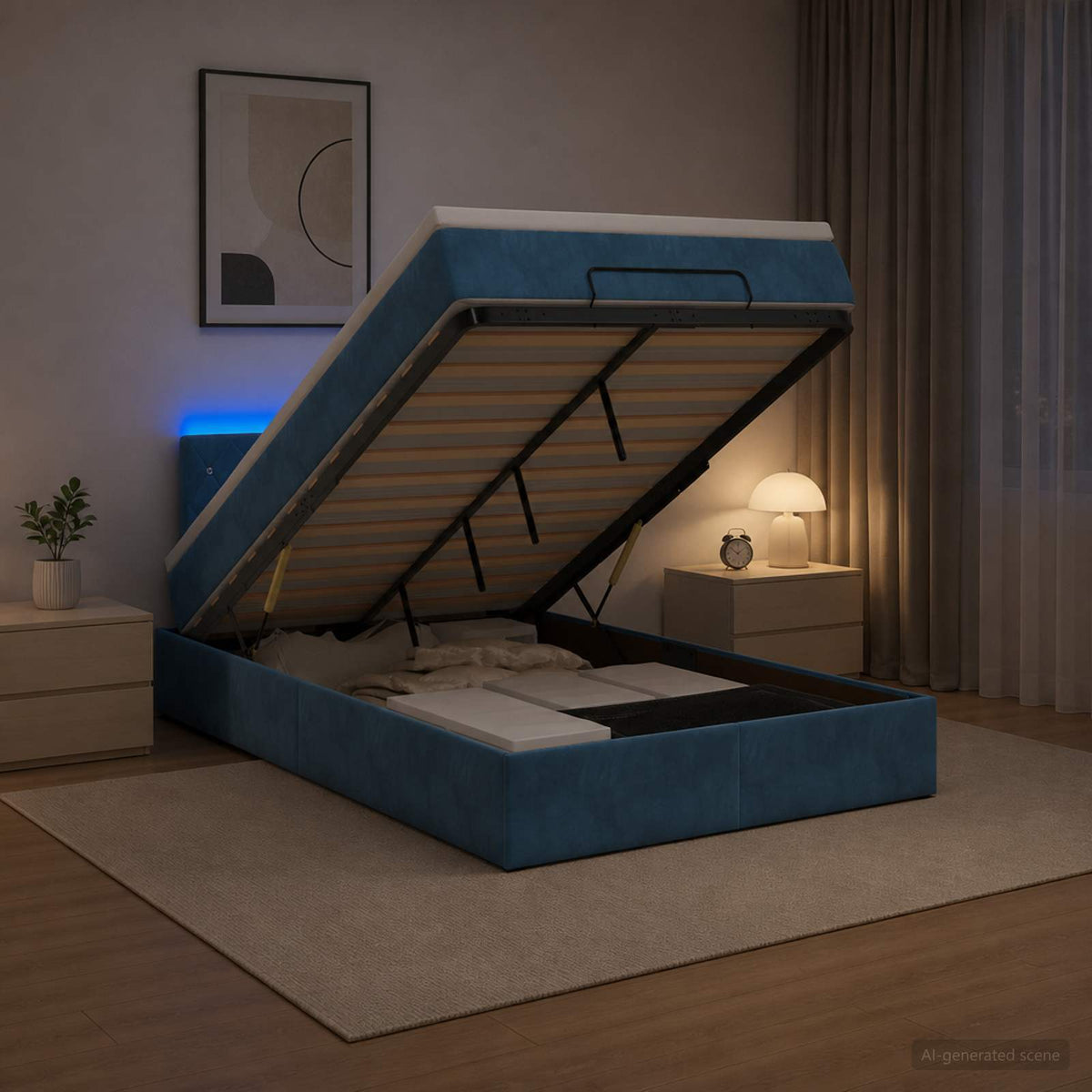 Estructura De Cama Otomana Colchón Terciopelo