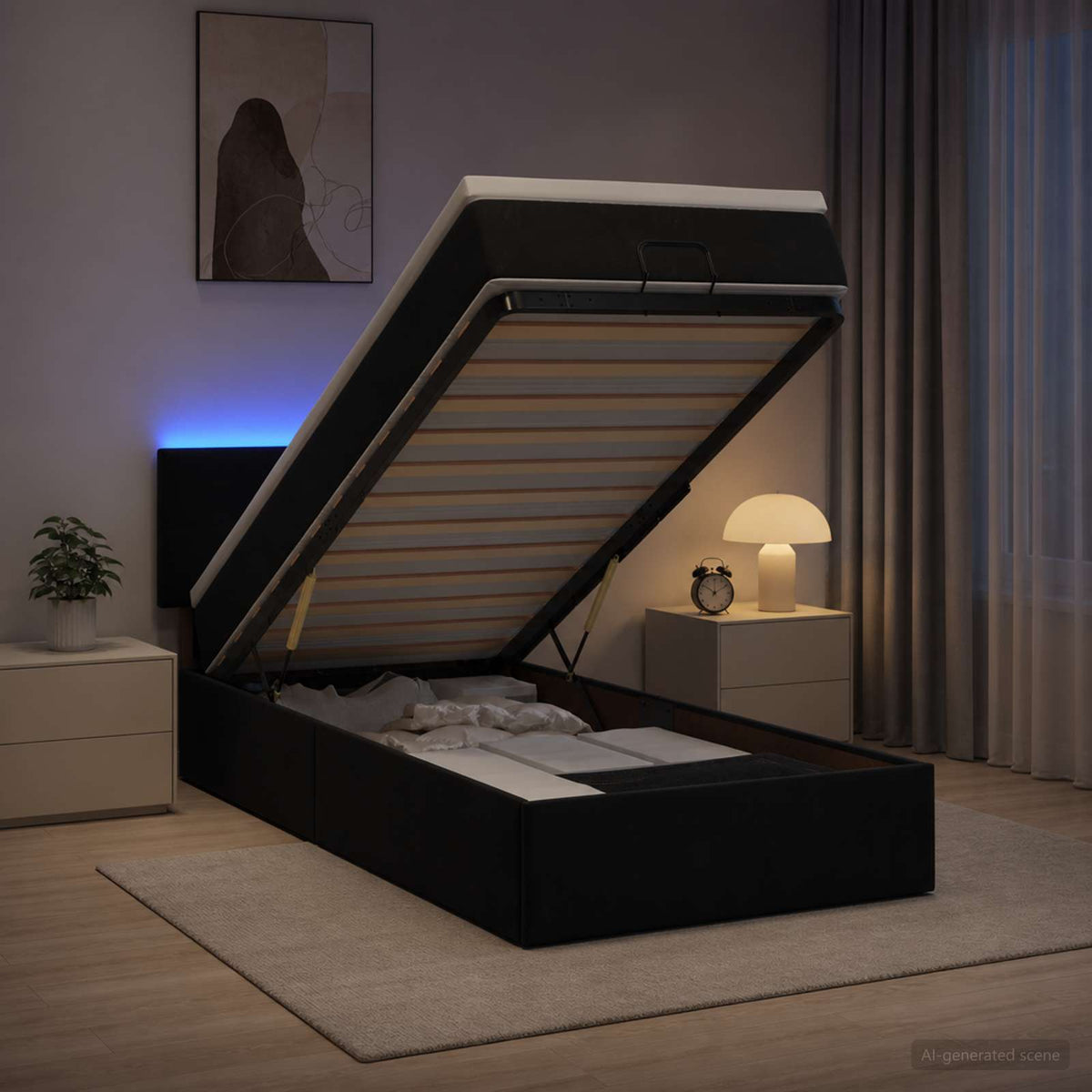 Estructura De Cama Otomana Colchón Terciopelo