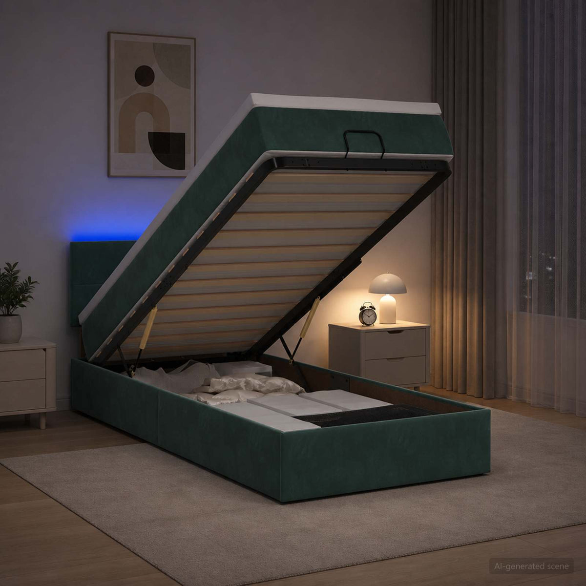 Estructura De Cama Otomana Colchón Terciopelo