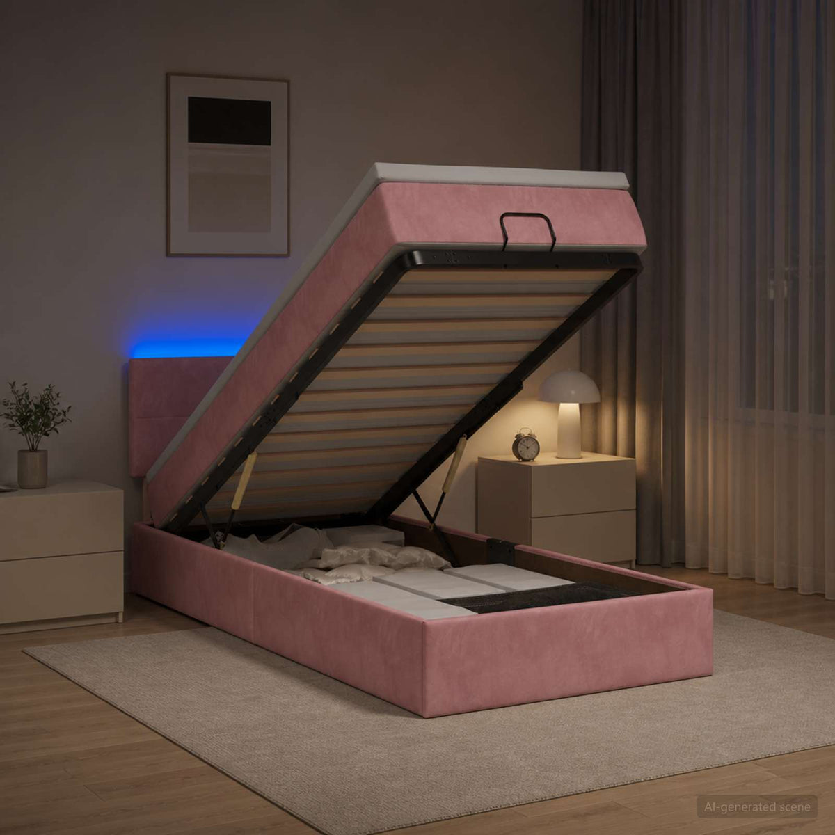 Estructura De Cama Otomana Colchón Terciopelo