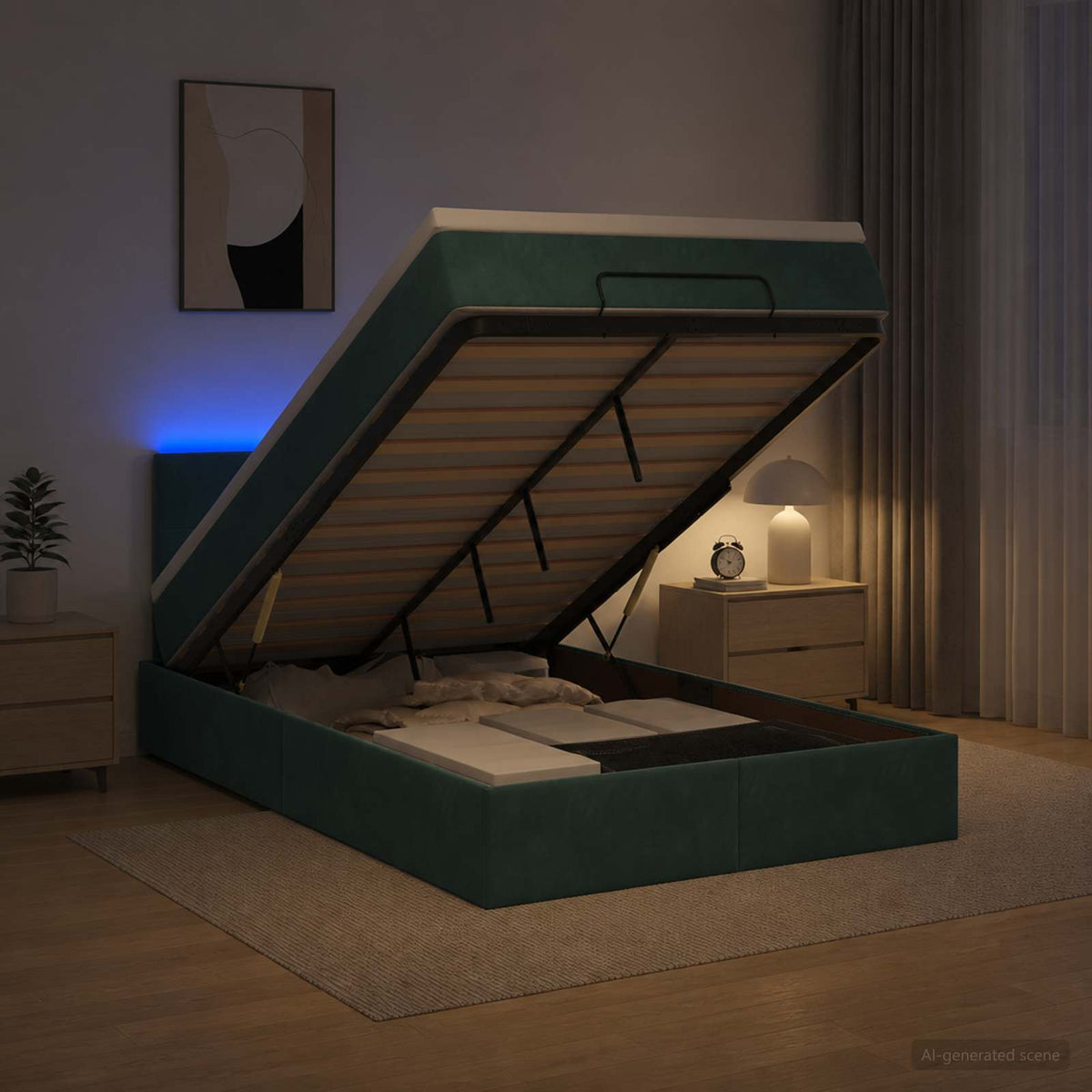 Estructura De Cama Otomana Colchón Terciopelo