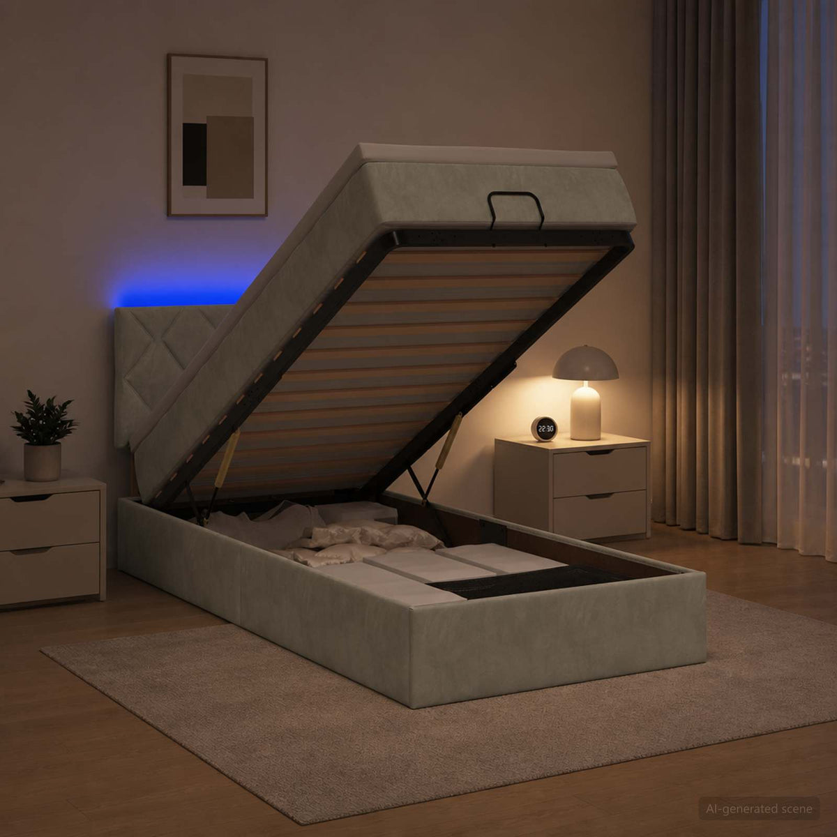 Estructura De Cama Otomana Colchón Terciopelo
