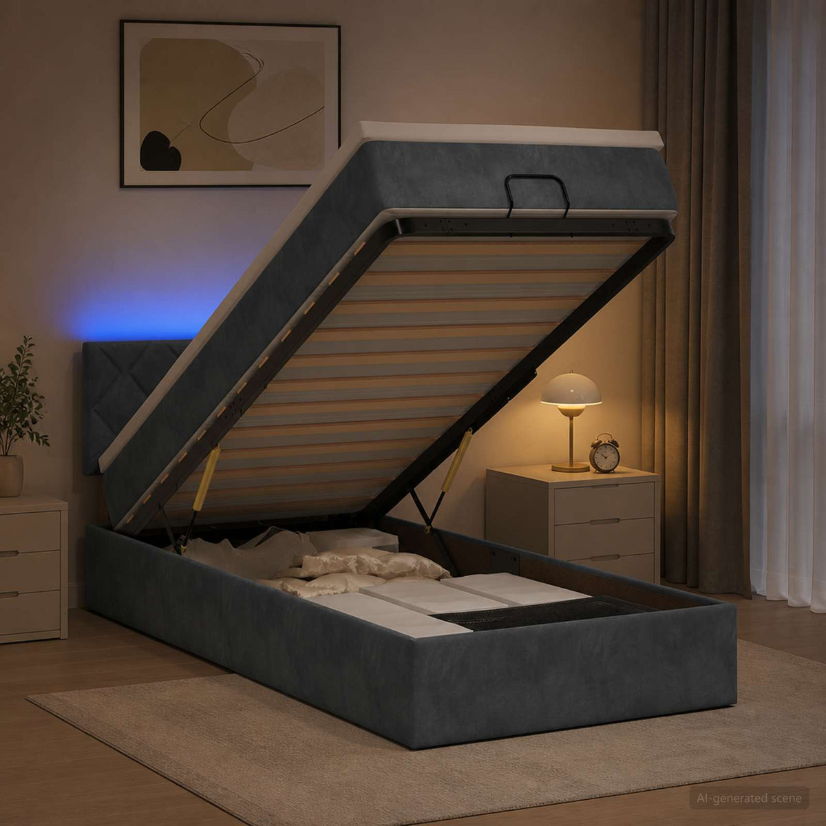 Estructura De Cama Otomana Colchón Terciopelo