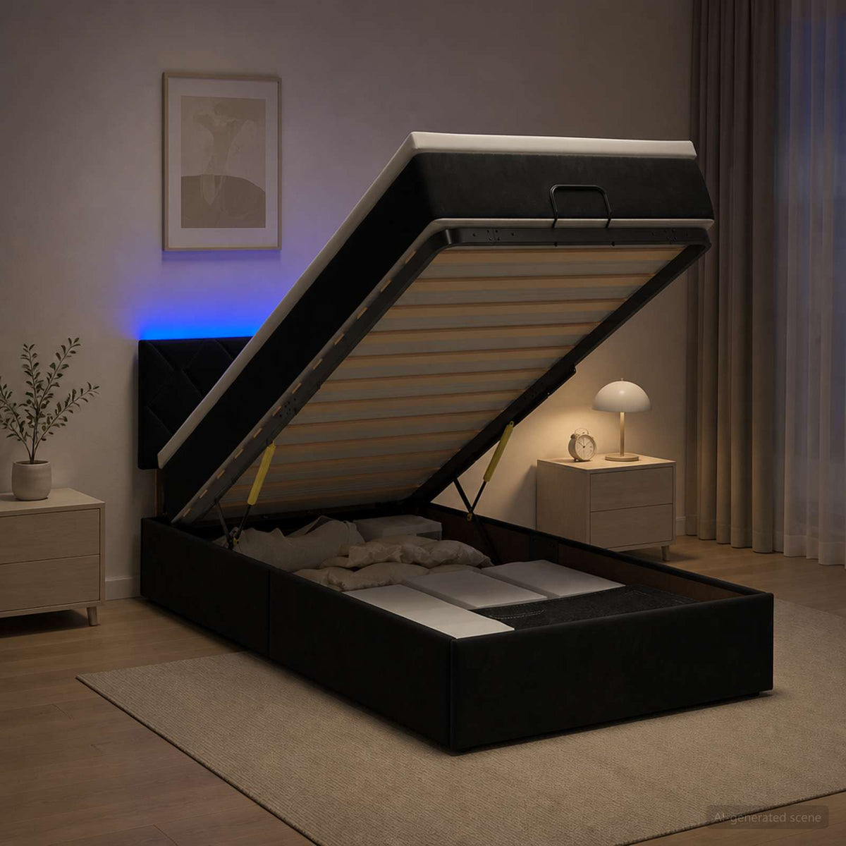 Estructura De Cama Otomana Colchón Terciopelo