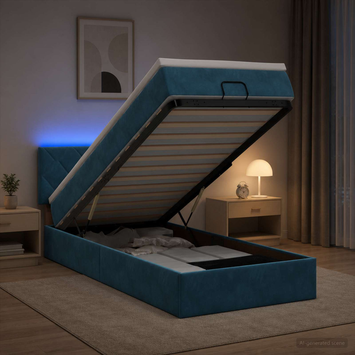 Estructura De Cama Otomana Colchón Terciopelo