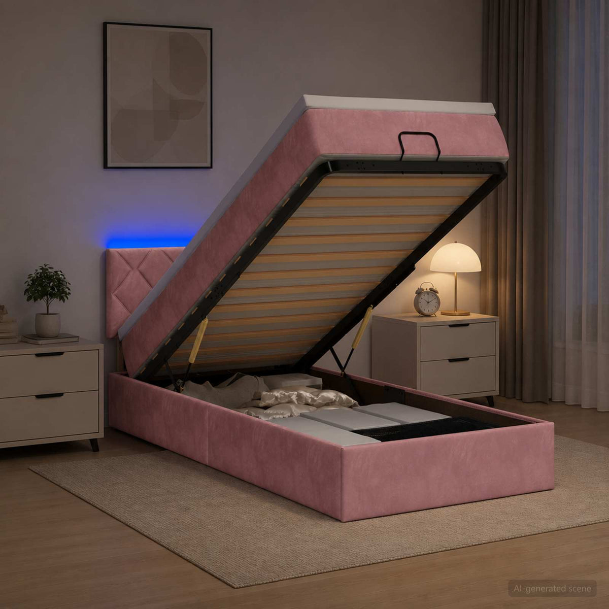 Estructura De Cama Otomana Colchón Terciopelo
