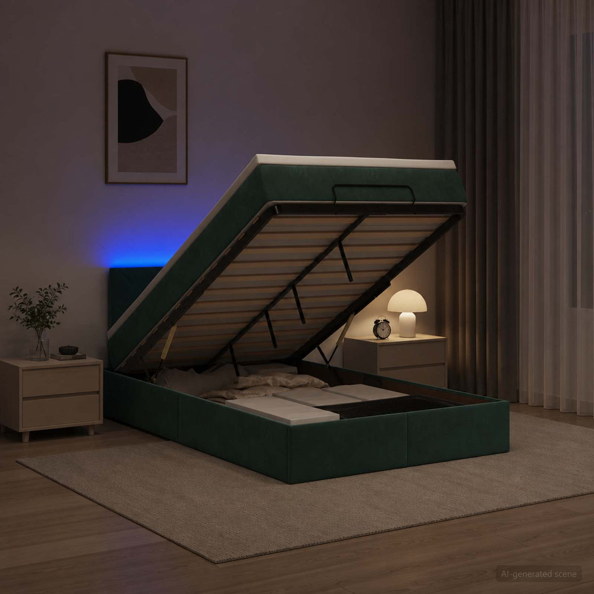 Estructura De Cama Otomana Colchón Terciopelo