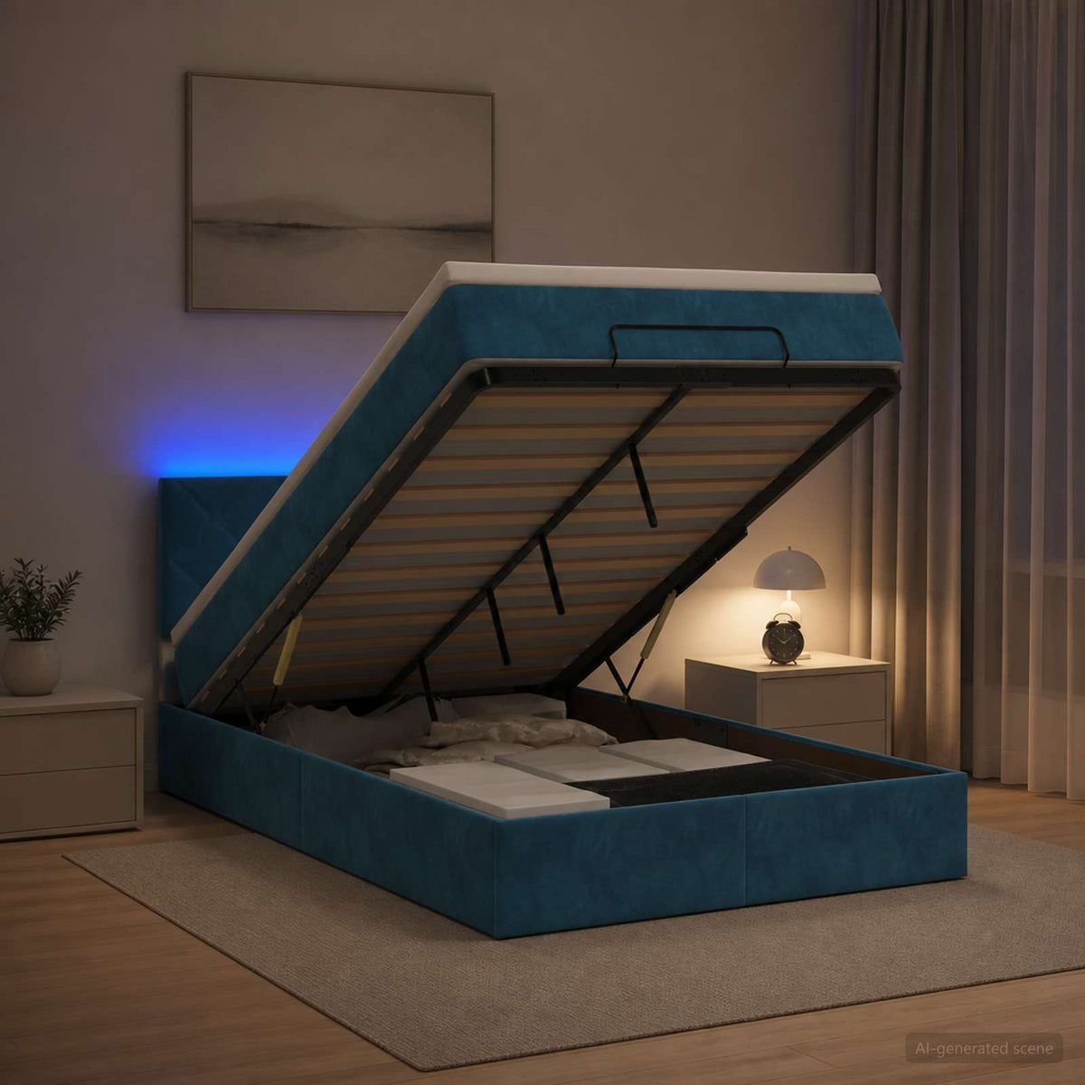 Estructura De Cama Otomana Colchón Terciopelo