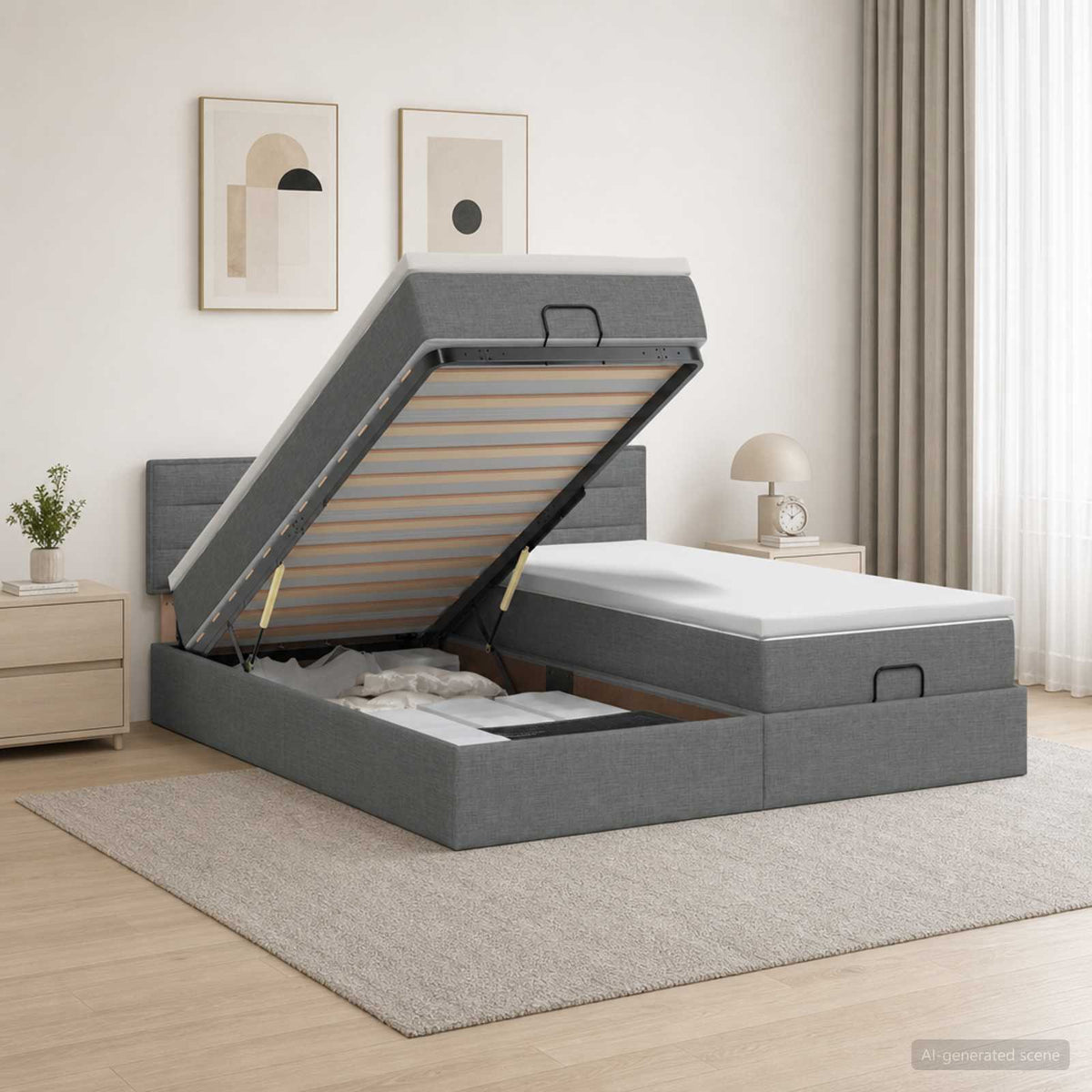 Estructura Cama Otomana Colchones Tela 200X200Cm