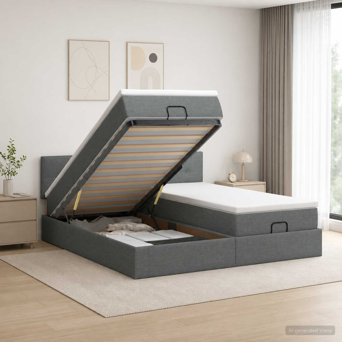Estructura Cama Otomana Colchones Tela 200X200Cm