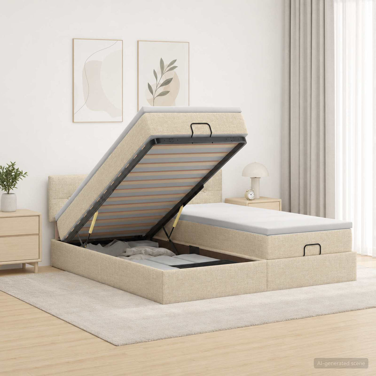 Estructura Cama Otomana Colchones Tela 200X200Cm