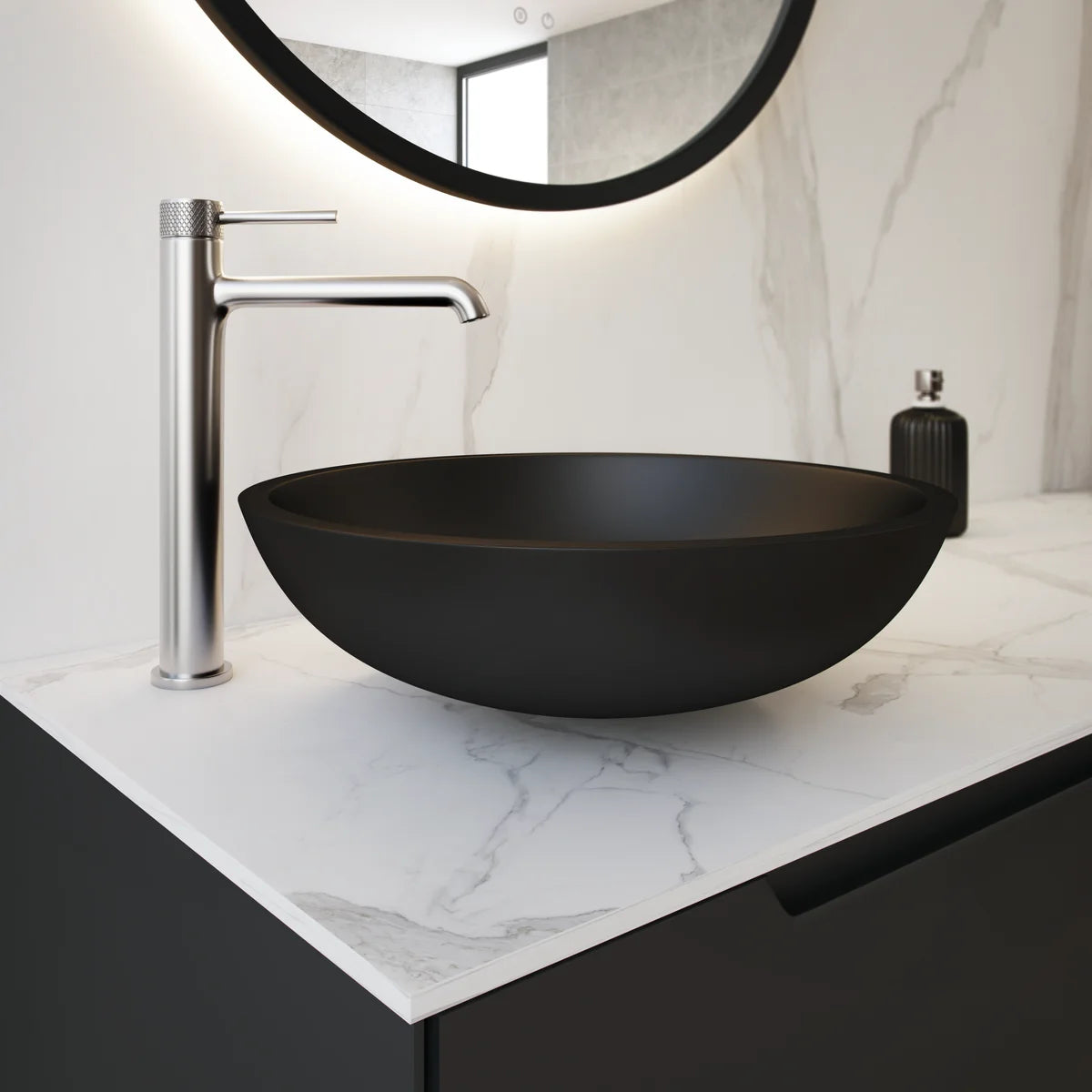 Grifo de lavabo extra alto Stillo Hades Cold Open cromo con aireador moleteado