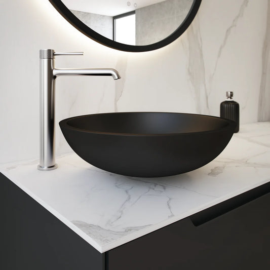 Grifo de lavabo extra alto Stillo Hades Cold Open cromo con aireador moleteado