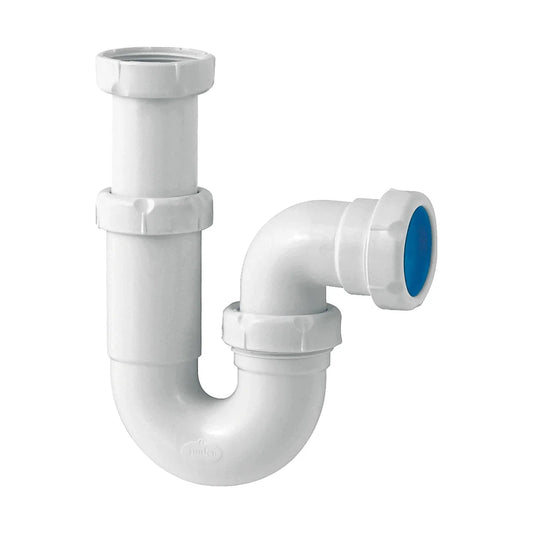 Sifón curvo tipo P con salida horizontal en color blanco modelo Jimten S-31 de Ø32 mm