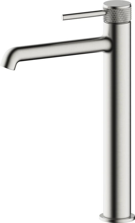 Grifo de lavabo extra alto Stillo Hades Cold Open apariencia acero inoxidable con aireador moleteado