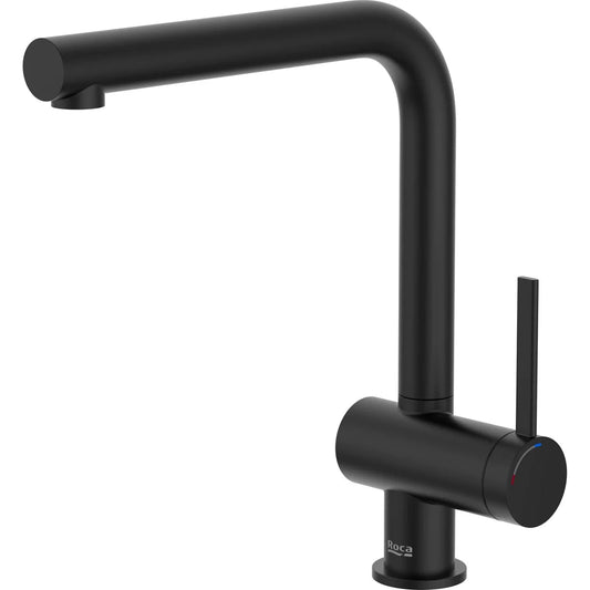 Grifo de cocina extra alto Roca Ona monomando con caño en forma de L acabado negro mate