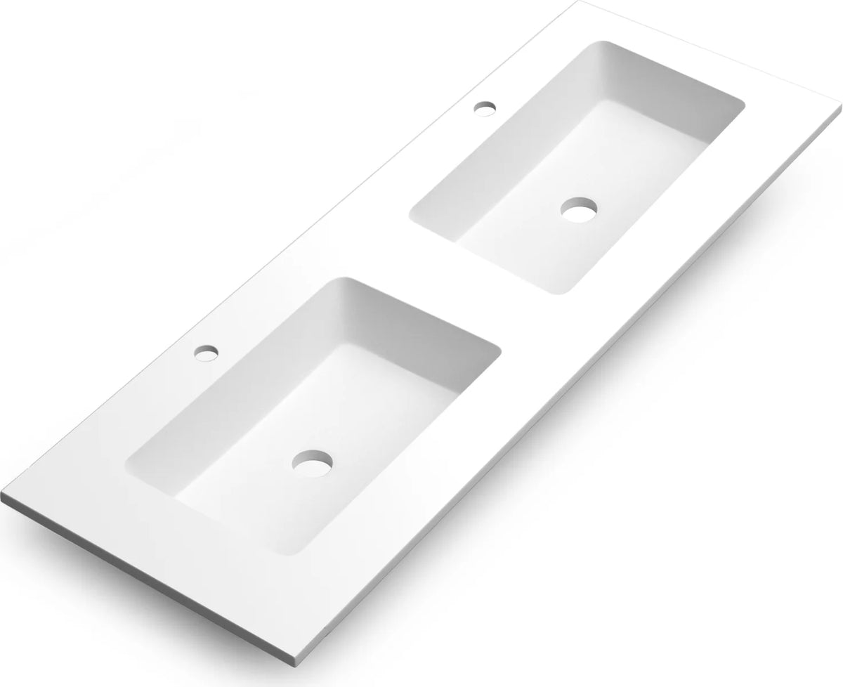 Lavabo rectangular Stillo Slim nival doble 1400x460mm encimera blanco mate composición módulo 700mm + módulo 700mm con dos orificios