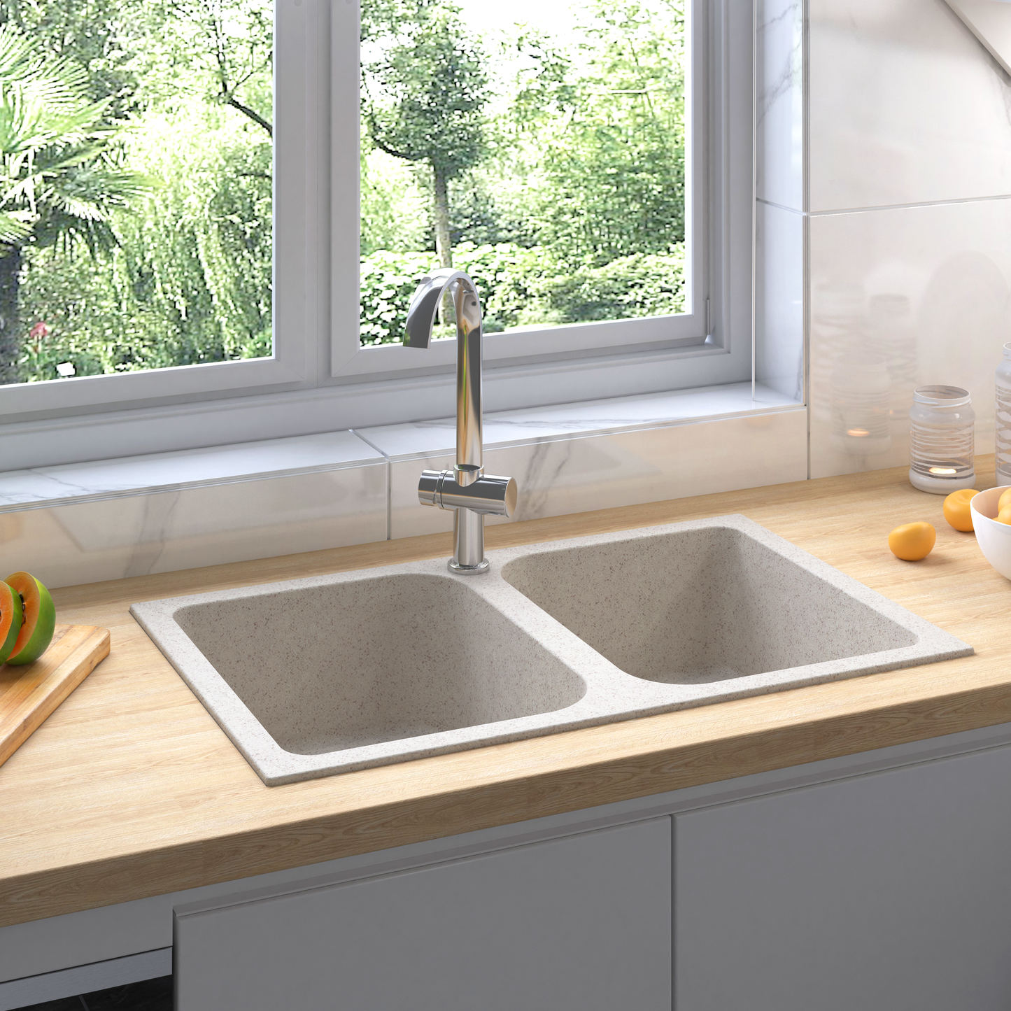 Fregadero De Cocina 76 X 48 X 30 Cm Cuarzo Y Resina