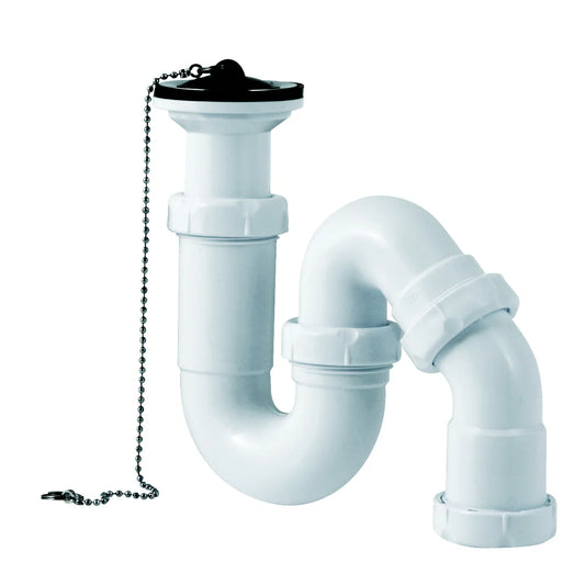 Sifón S lateral Jimten lavabo/bidet 1 1/2" blanco Ø63mm con válvula desagüe S-89