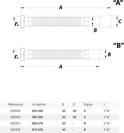 Sifón flexible horizontal Jimten universal 1 1/2" blanco Ø50mm A-103