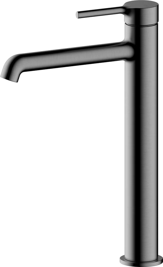 Grifo de lavabo extra alto Stillo Hades gun metal con apertura en frío y aireador