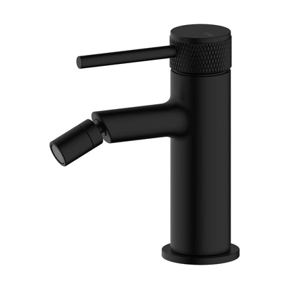 Grifo monomando para bidé Stillo Hades acabado negro mate con maneta moleteada y boquilla orientable diseño moderno industrial