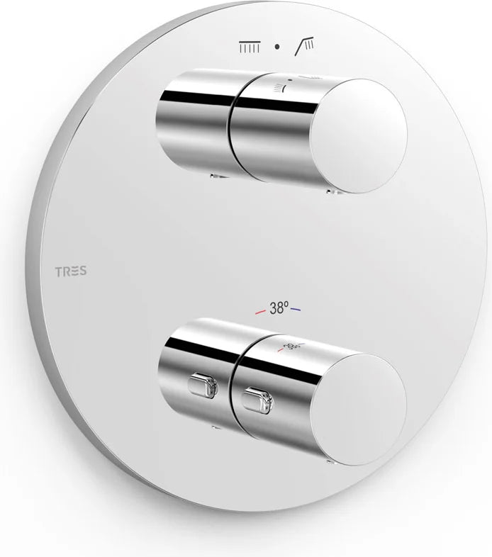 Parte exterior grifería empotrada mezclador con inversor Tres Therm-Box 26225001 2 agujeros 2 vías cromo termostático
